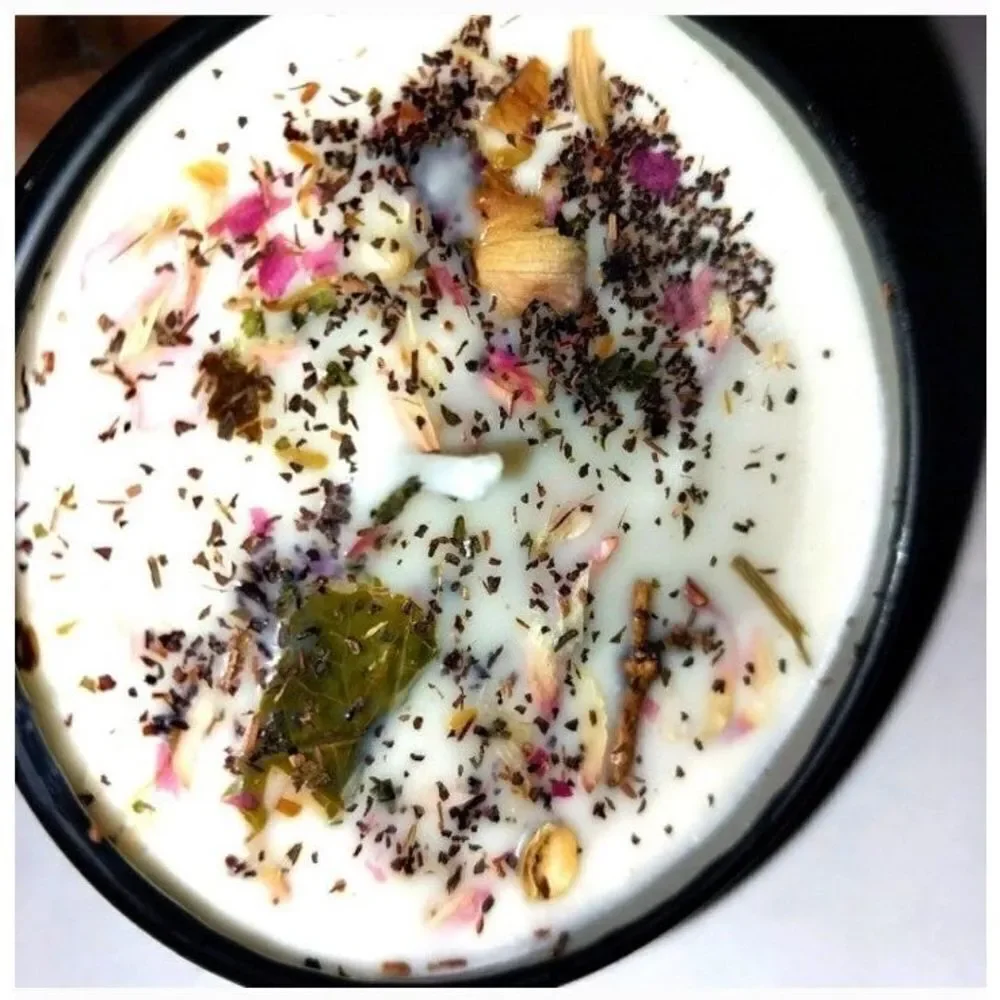 Hand crafted natural herbal orange tea candle